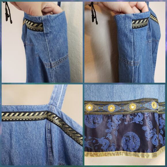 Vintage Denim Square Neck Tank Dress Women's  Medium Y2K Boho Western - Picture 3 of 11